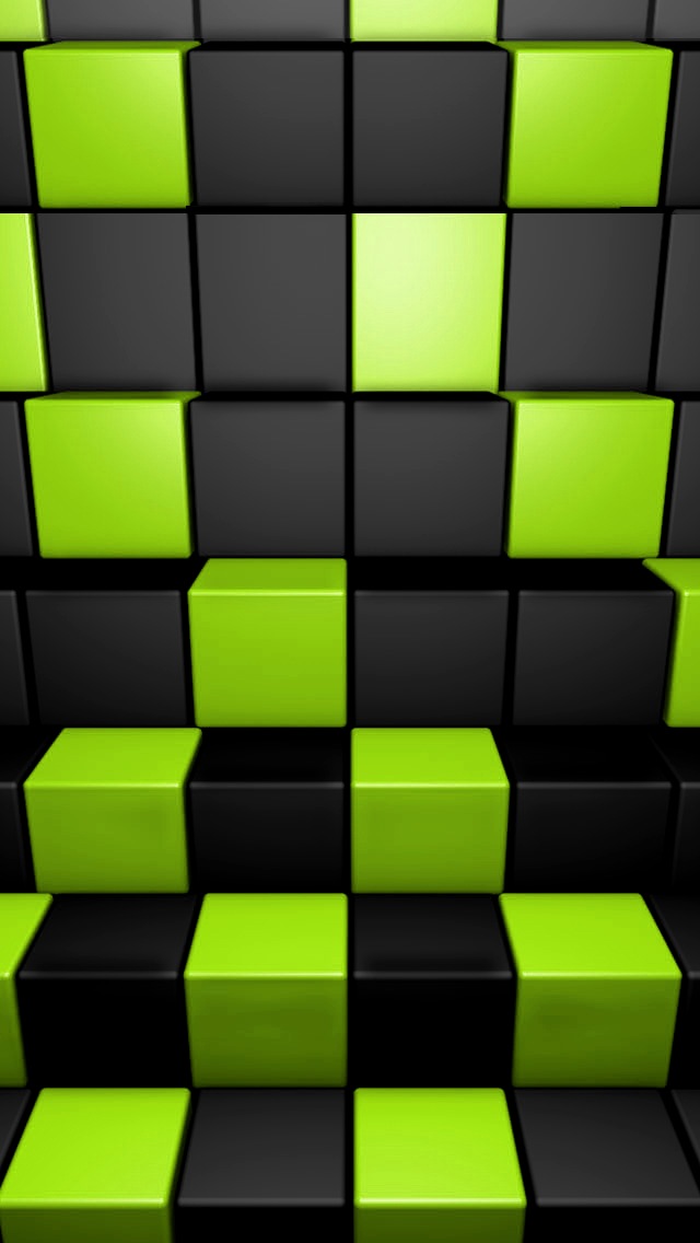 3d Green And Dark Cubes - Green And Black Iphone , HD Wallpaper & Backgrounds