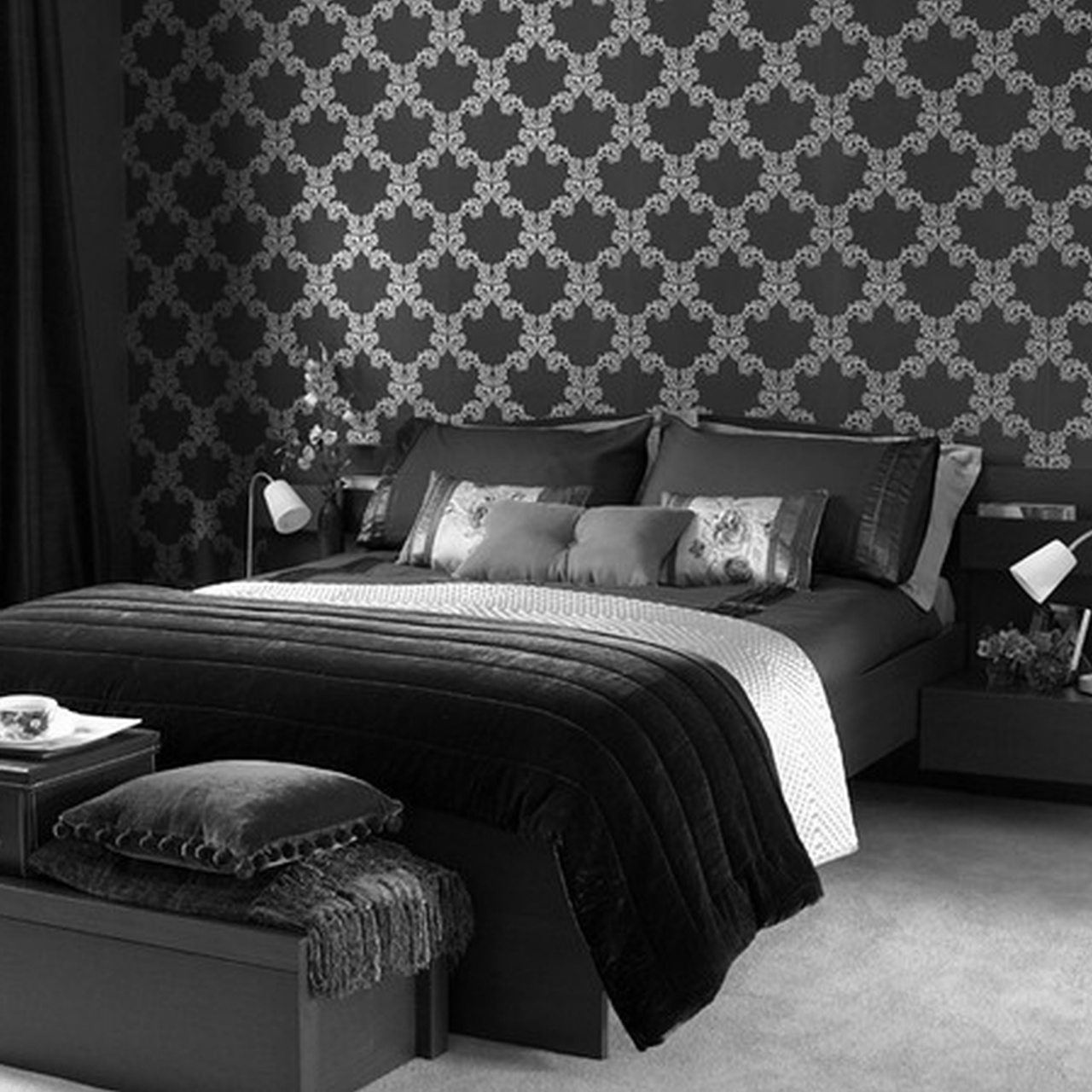 Purple Black And White Bedroom Decor - Bedroom Wallpaper Designs Black And White , HD Wallpaper & Backgrounds