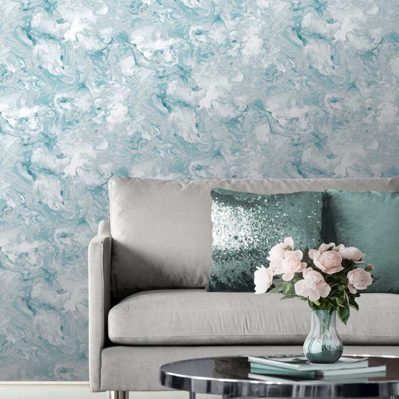Muriva Elixir Marble Teal/silver Metallic Wallpaper - Grey Marble Wallpaper Living Room , HD Wallpaper & Backgrounds