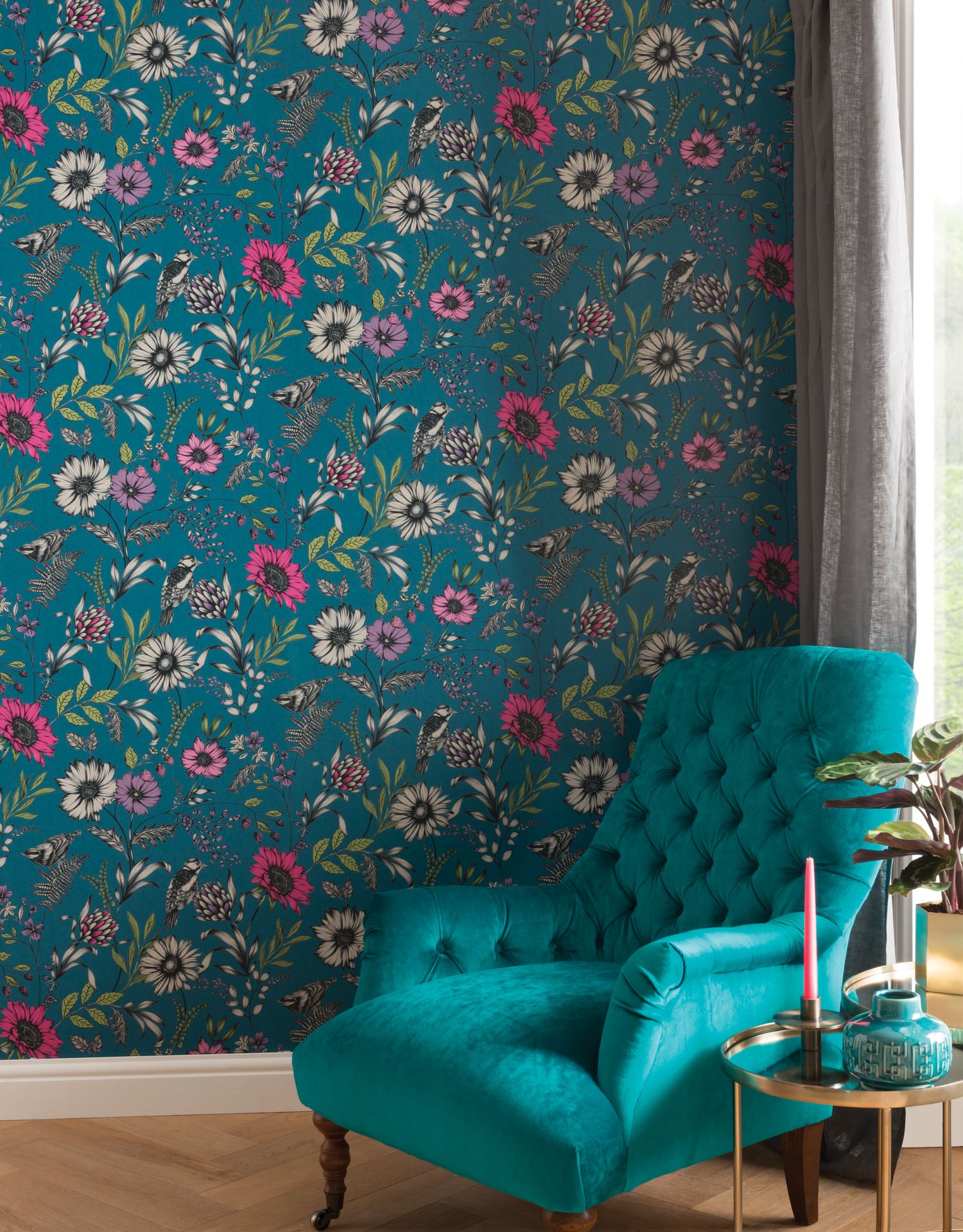 Teal Floral Wallpaper - Dark Teal Wallpaper Bedroom , HD Wallpaper & Backgrounds