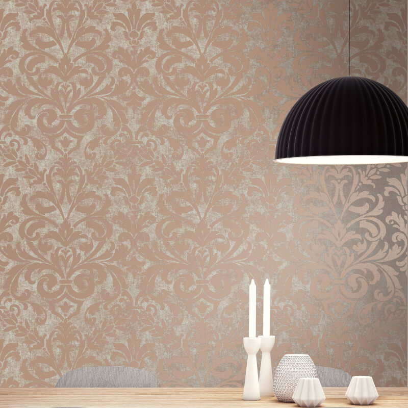 Pear Tree Studios Negative Damask Copper Metallic Wallpaper - Copper Metallic Wallpaper Uk , HD Wallpaper & Backgrounds