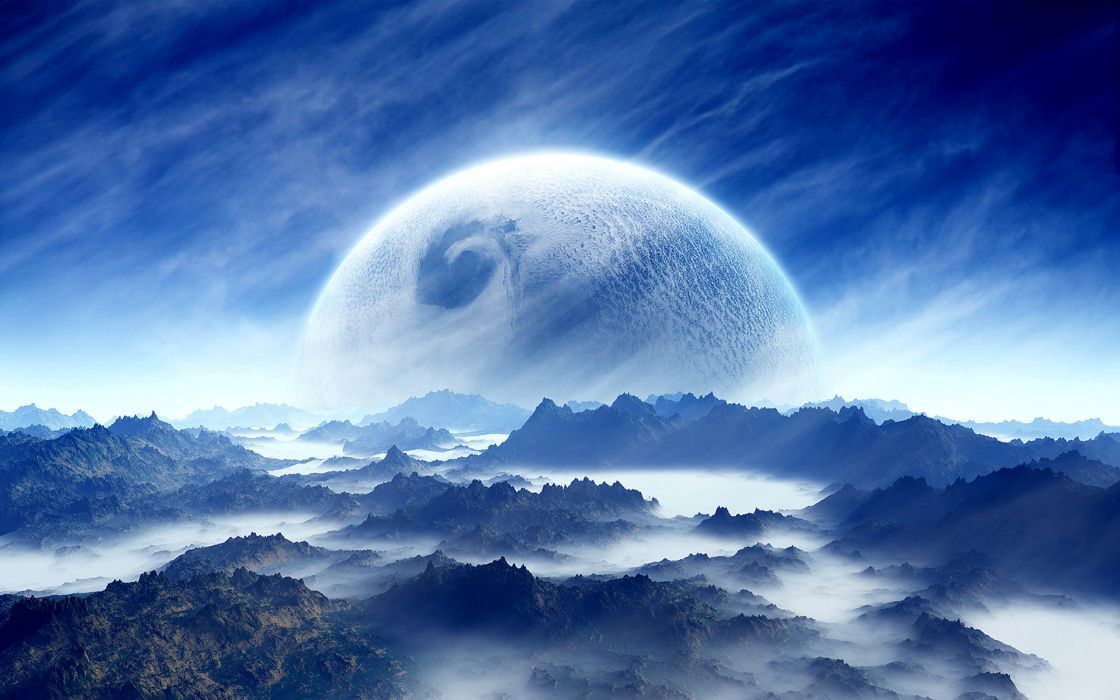 Mountain Sky Landscape Blue Cloud Planet Sci-fi White - Sci Fi Cloud Planet , HD Wallpaper & Backgrounds