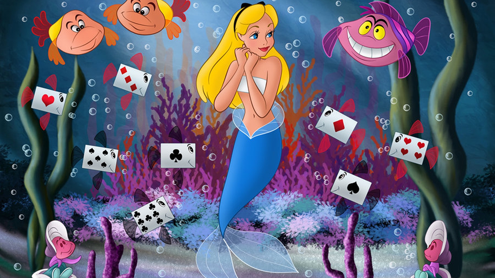 Go Back Images For Alice In Wonderland Disney Wallpaper - Alice In Wonderland Mermaid , HD Wallpaper & Backgrounds