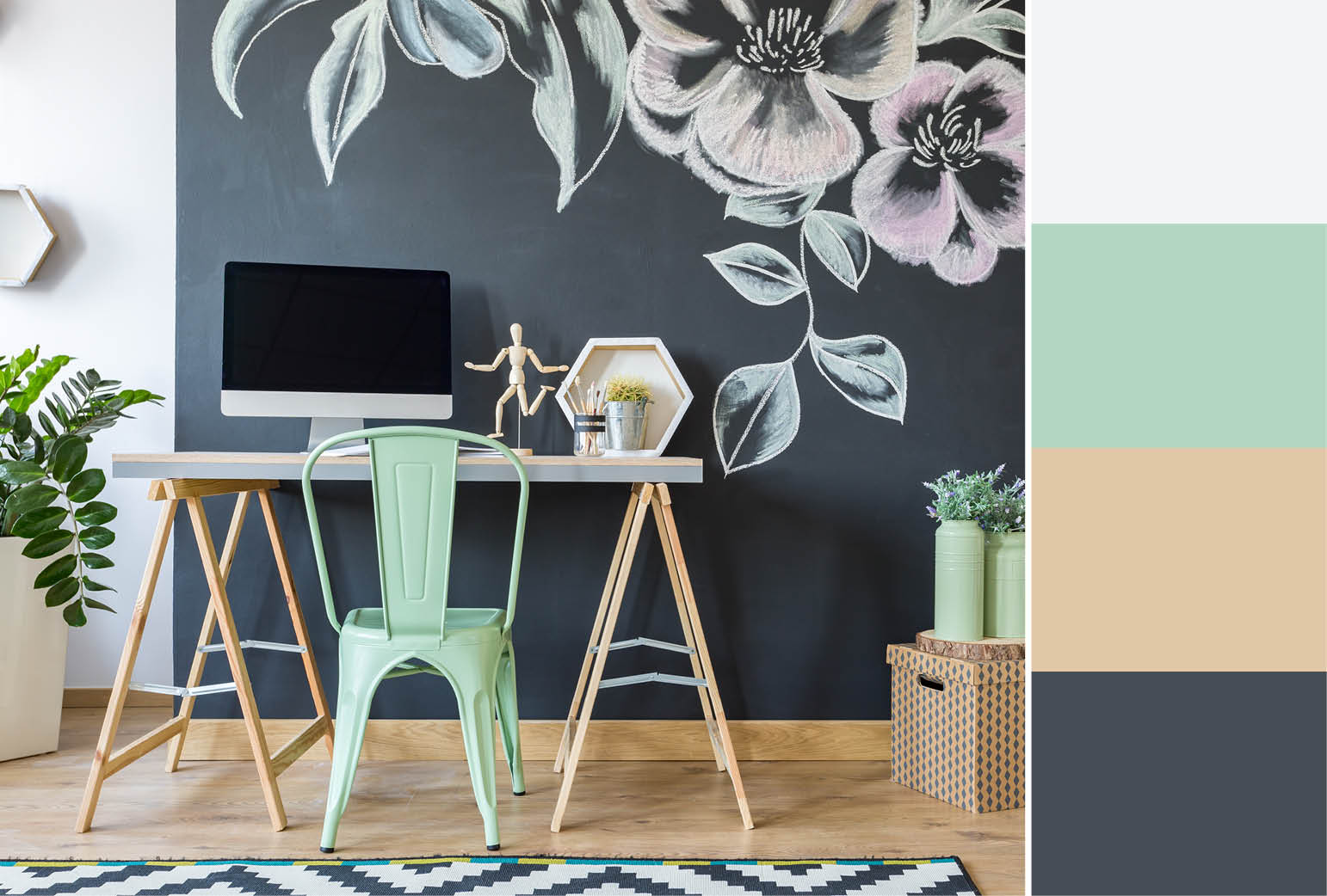 Chalkboard Wall With Mint - Home Office Feature Wall , HD Wallpaper & Backgrounds