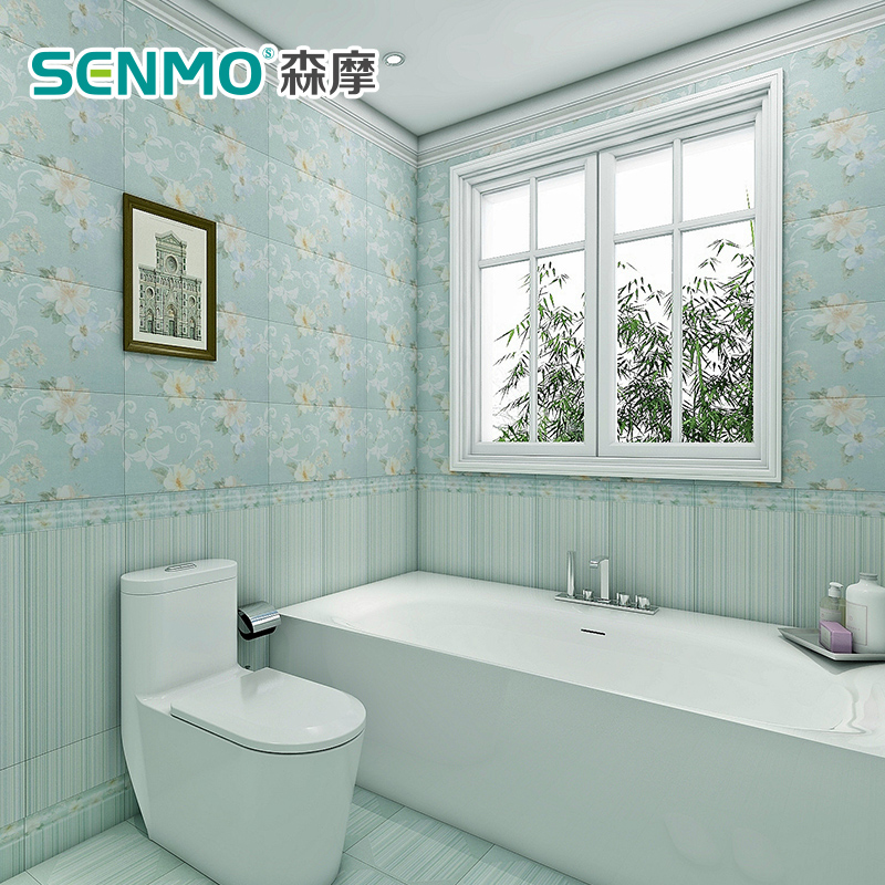 Senmo Toilet Tile Toilet Wall Brick Imitation Wallpaper - Bathroom Toilet Wallpaper Blue , HD Wallpaper & Backgrounds