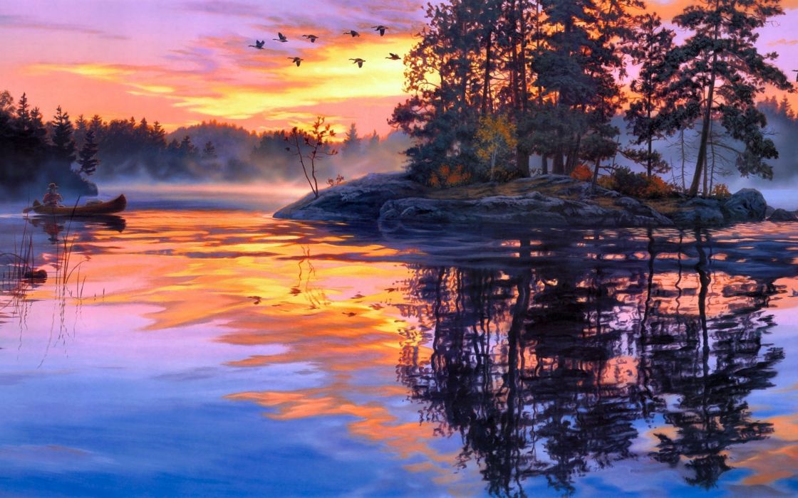 Darrell Bush Art Paintings Lakes Water Reflection Sky - Landscape Sceneries , HD Wallpaper & Backgrounds