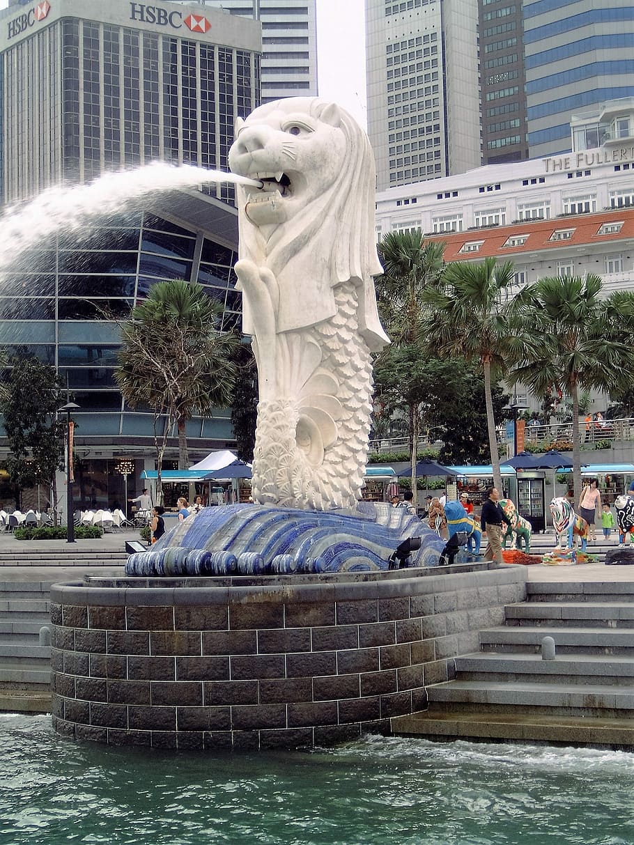 Singapore, Lion, Fountain, Water, Asia, Famous Place, - Merlion , HD Wallpaper & Backgrounds