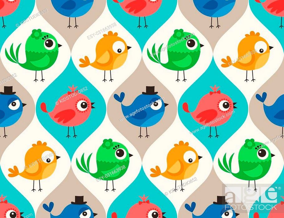 Seamless Colorful Cute Birds Pattern Wallpaper Background - Colourful Cute Pattern Ackground , HD Wallpaper & Backgrounds