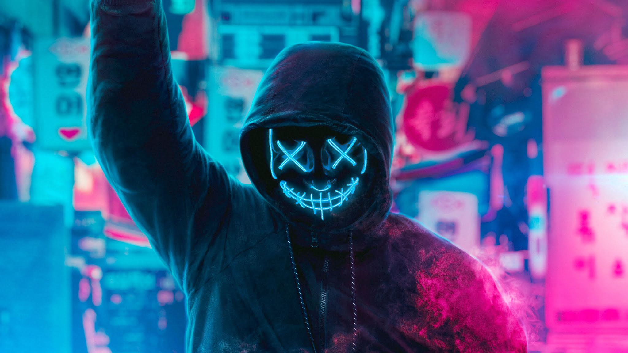 Anonymous, Artist, Hd, 4k, Neon, Mask Images - Neon Mask Wallpaper 4k , HD Wallpaper & Backgrounds