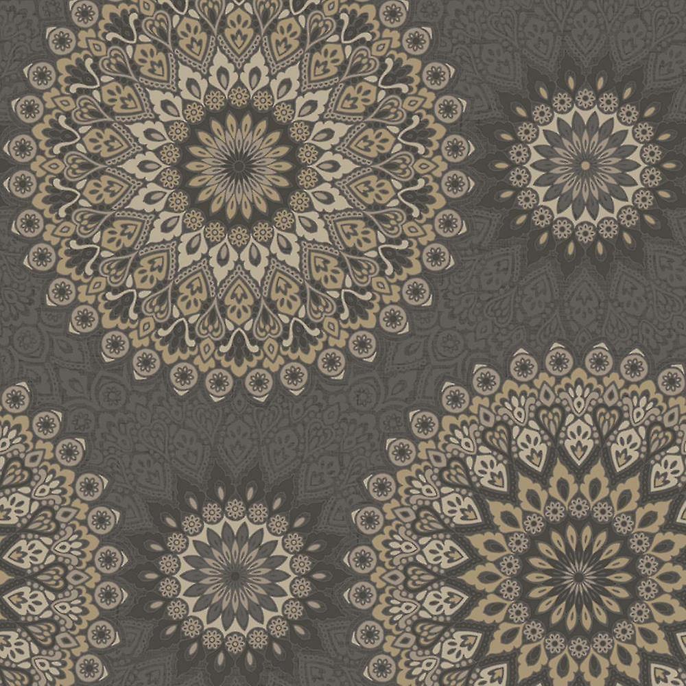 Black And Gold Wallpaper - New Holden Dcor Glitter Medallion Pattern Abstract , HD Wallpaper & Backgrounds