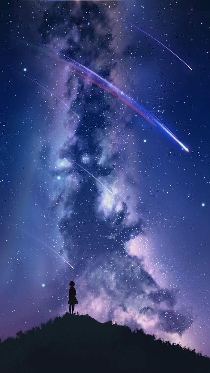 Girl Standing On Top Of A Hill, Shooting Stars In The - Girl Standing In The Universe , HD Wallpaper & Backgrounds