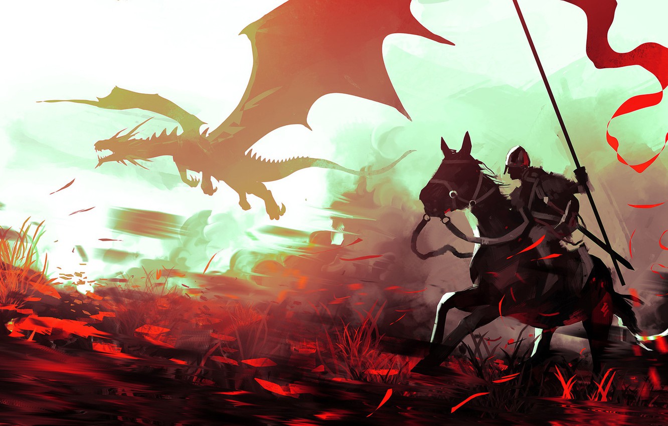 Photo Wallpaper Fantasy, Dragon, Horse, Digital Art, - Fantasy Art Knight And Dragon , HD Wallpaper & Backgrounds