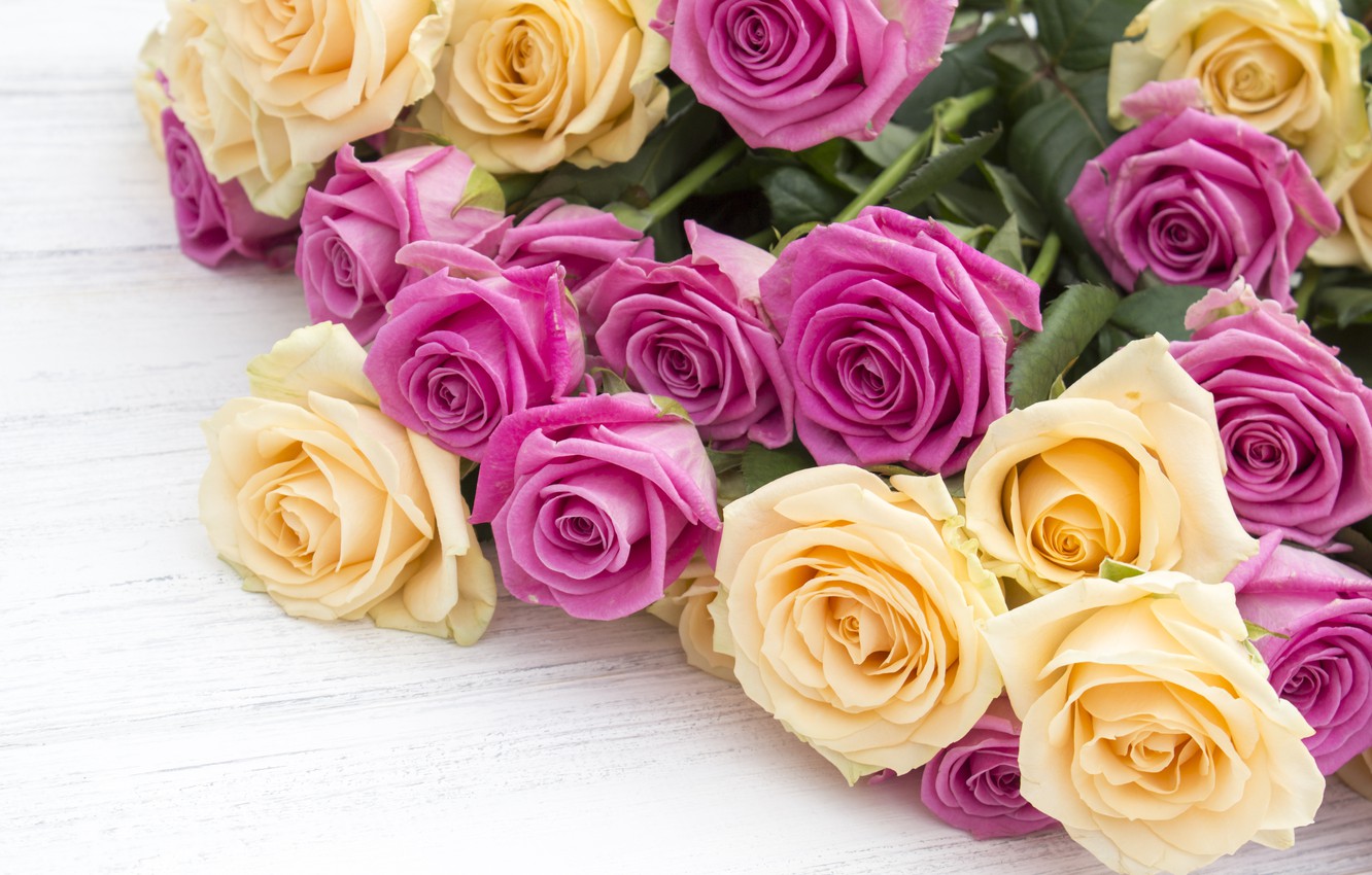Photo Wallpaper Flowers, Roses, Bouquet, Yellow, Pink, - Beautiful Wallpapers Yellow And Pink , HD Wallpaper & Backgrounds