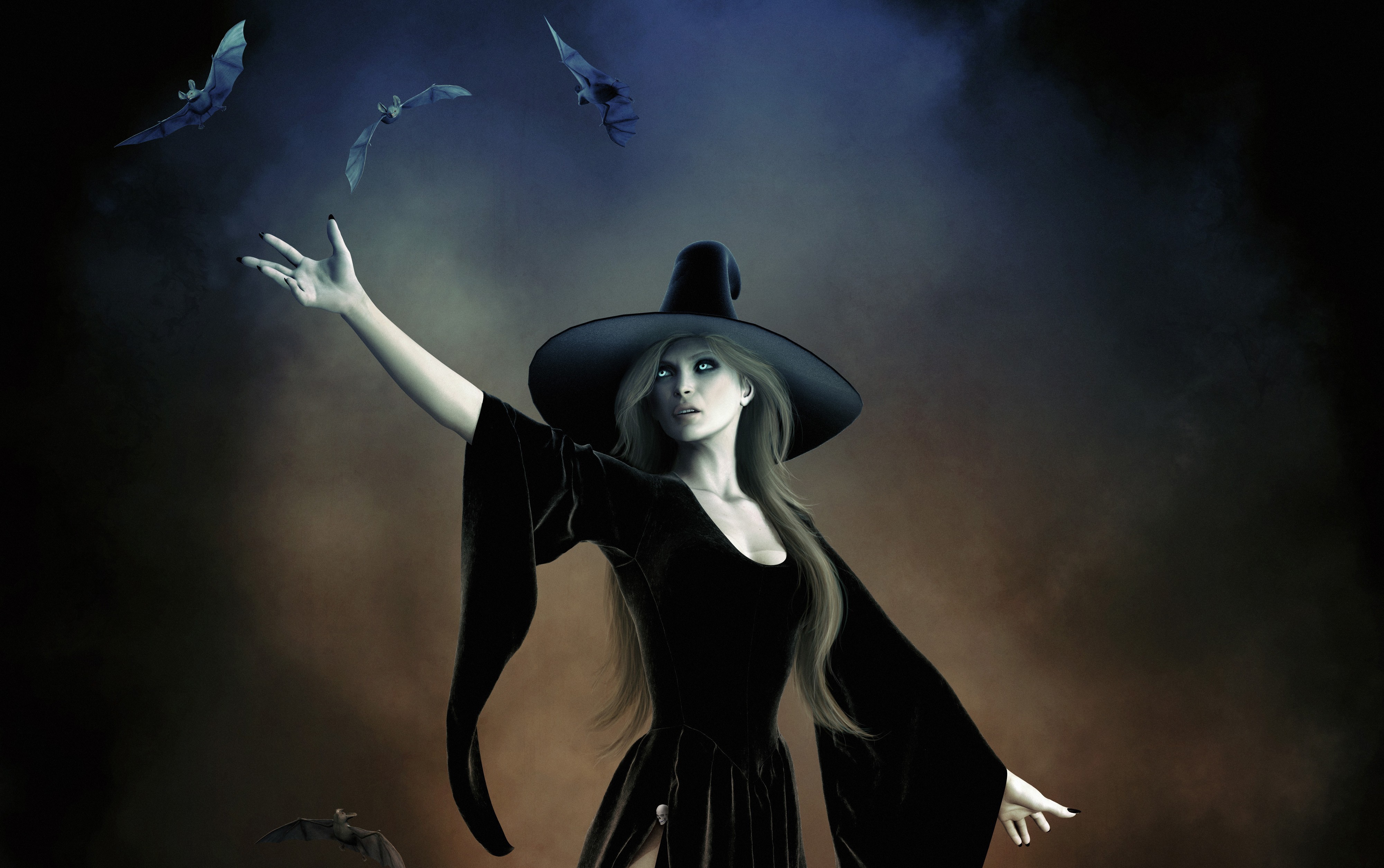 Witch Hat Magic Bats Dark Mystic Art Hd Wallpaper - Happy New Year Witch , HD Wallpaper & Backgrounds
