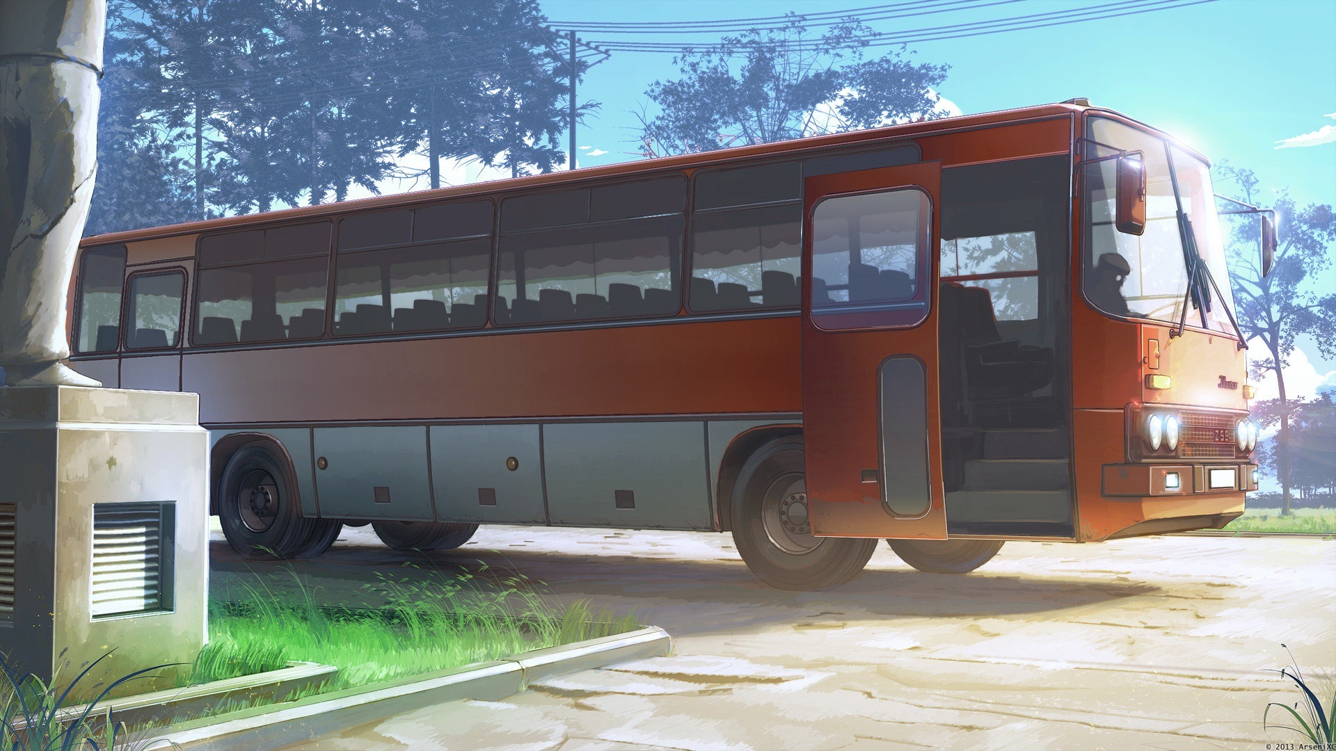 Wallpaper Everlasting Summer, Bus, Game - Anime Bus , HD Wallpaper & Backgrounds