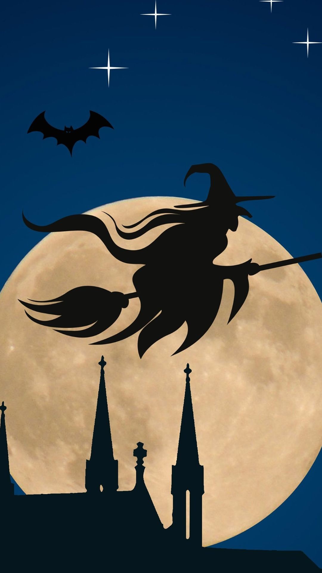 1080x1920, Halloween Witch Flying Broom Over Moon - Halloween Wallpaper Witch , HD Wallpaper & Backgrounds