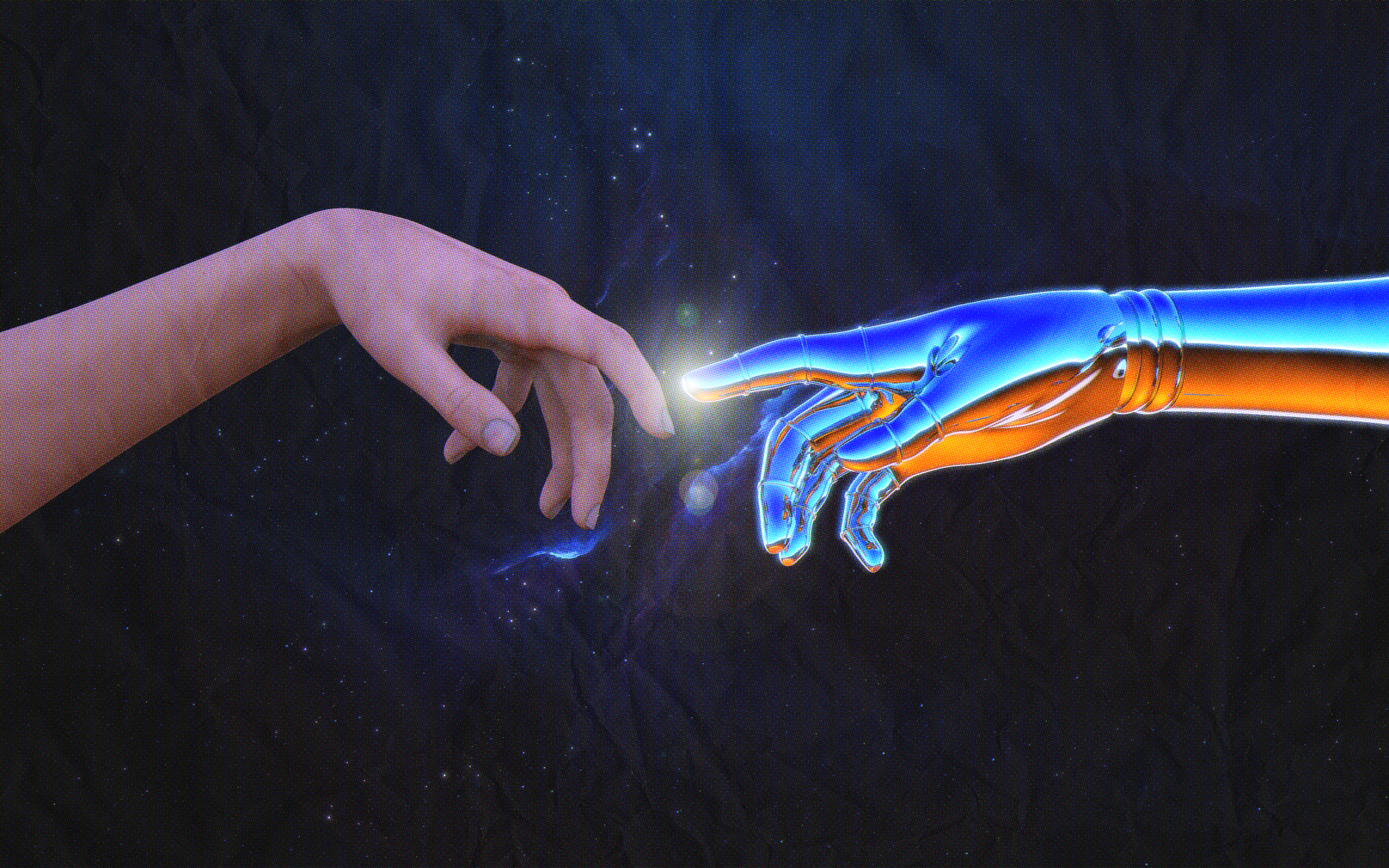 Hands, Human And Cyborg, Touch, Deep - Creation Of Adam Hands Space , HD Wallpaper & Backgrounds