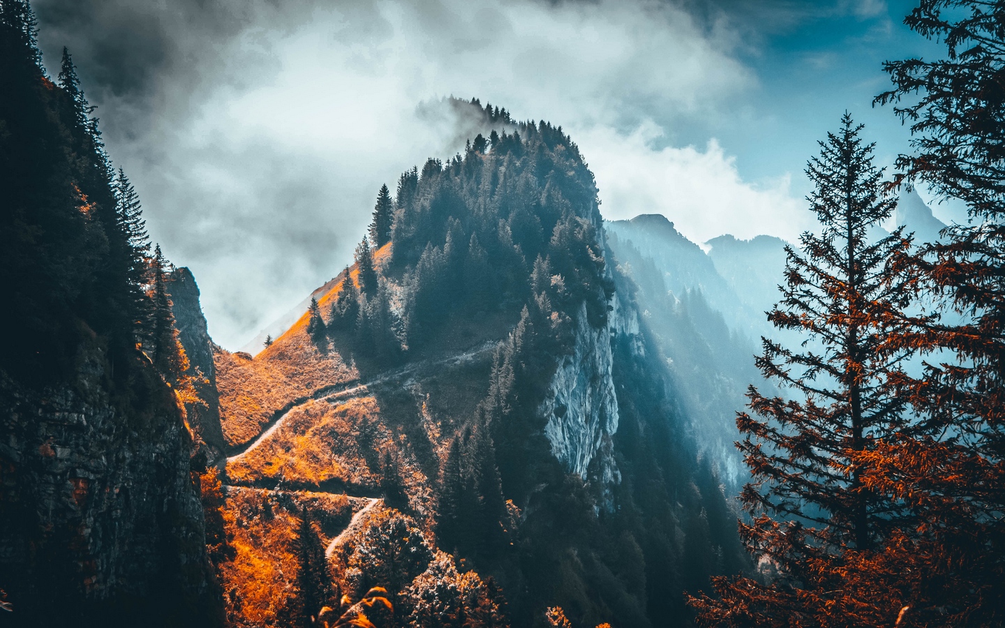 Wallpaper Mountain, Peak, Trees, Clouds, Rock, Landscape - Landscape , HD Wallpaper & Backgrounds