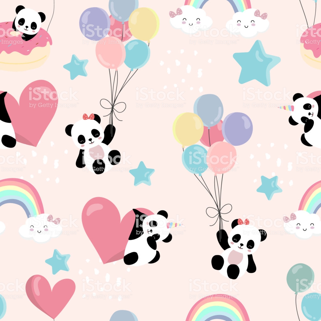 Cute Background With - Panda En Papel Arcoiris , HD Wallpaper & Backgrounds