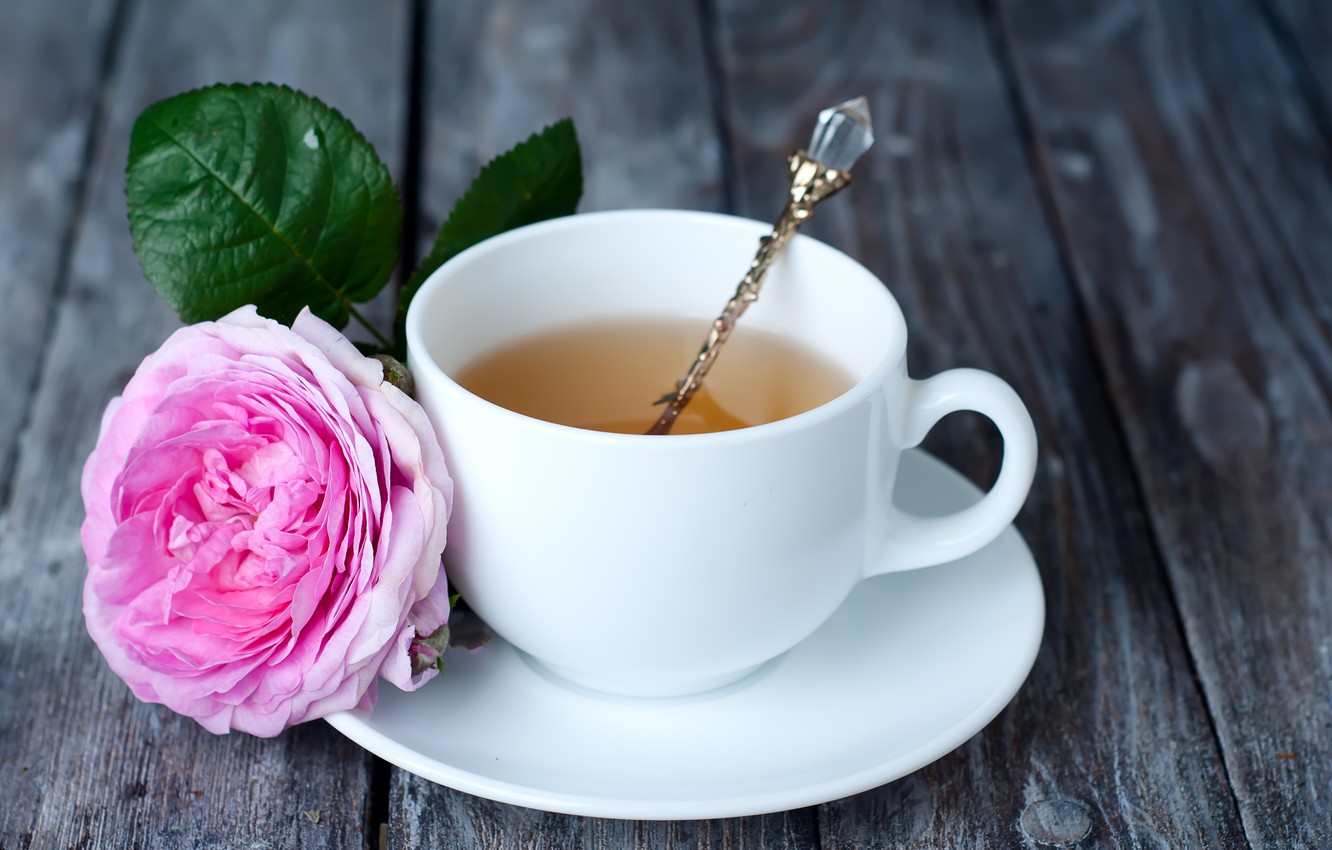 Photo Wallpaper Flowers, Roses, Pink, Wood, Pink, Flowers, - Tea Cup , HD Wallpaper & Backgrounds