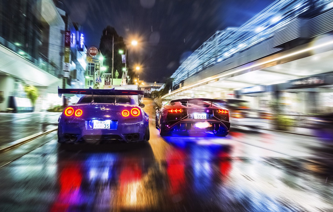 Photo Wallpaper Road, Night, Street, Race, Speed - Tokyo At Night Cars , HD Wallpaper & Backgrounds