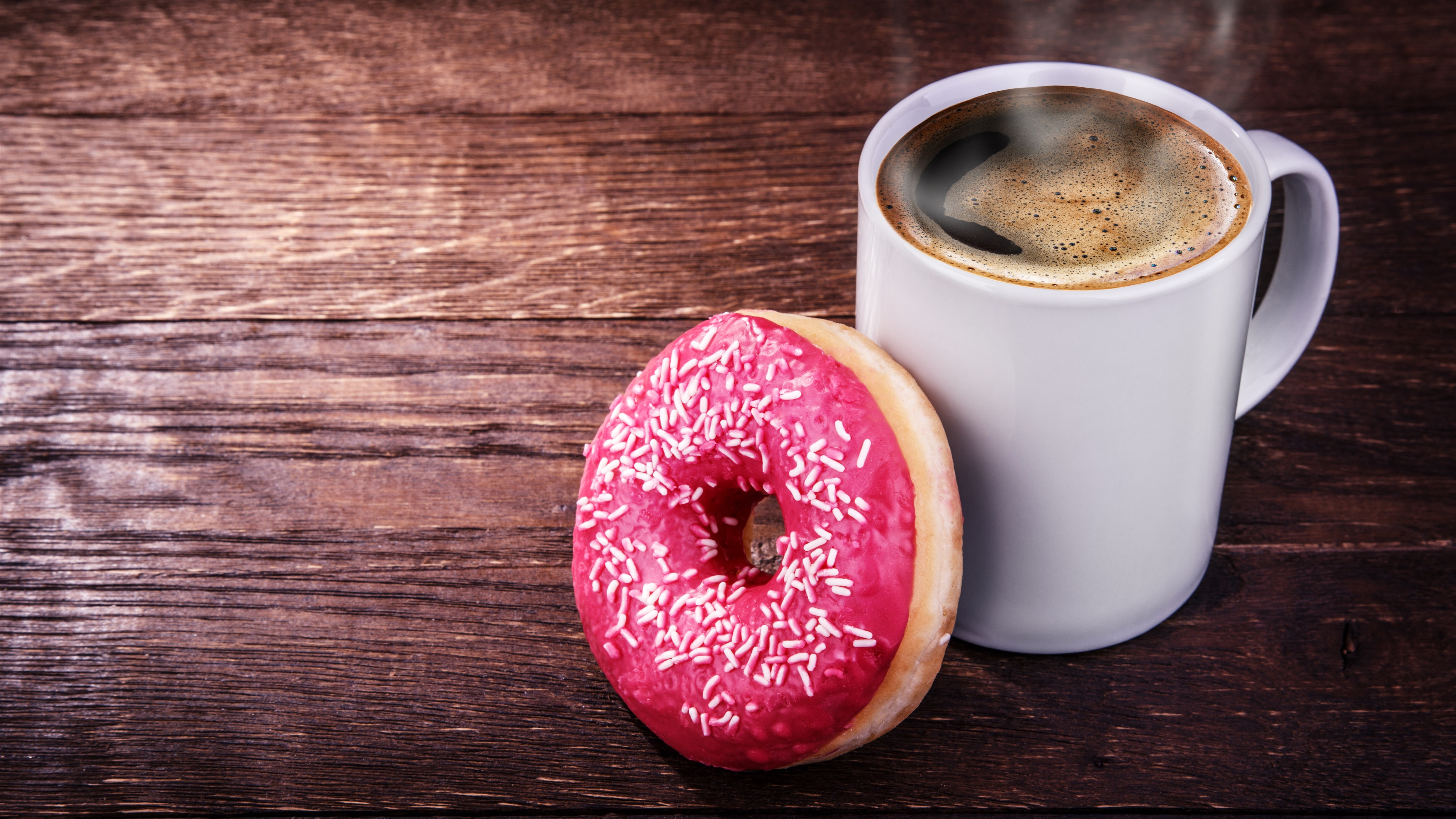 Wallpaper One Cup Of Coffee And Donut - Pink Donut With Coffee , HD Wallpaper & Backgrounds