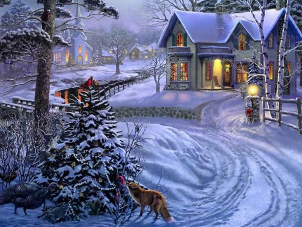 Winter Scenery And Art Painting Image - Thomas Kinkade Winter Wonderland , HD Wallpaper & Backgrounds