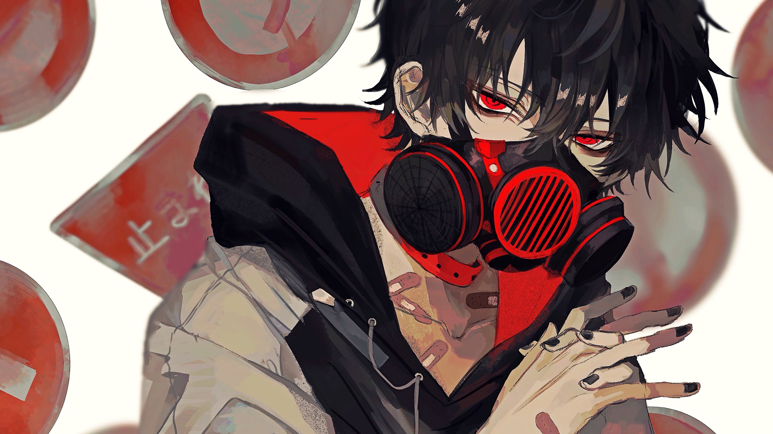 Anime, Boy, Gas Mask, 4k, - Anime Boy With Black Hair And Red Eyes , HD Wallpaper & Backgrounds