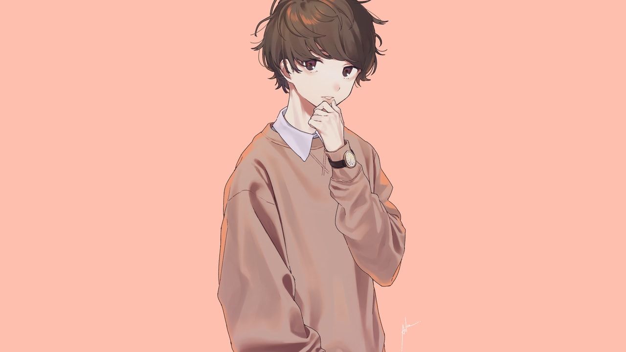 Anime Boy Original Site - Cute Anime Boy Brown Hair , HD Wallpaper & Backgrounds