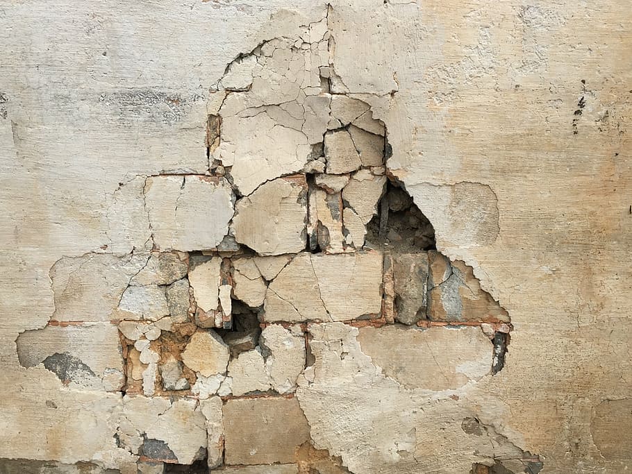 Wrecked Beige Concrete Wall, Crack, Brocken, Brick, - Wall Crumbles , HD Wallpaper & Backgrounds