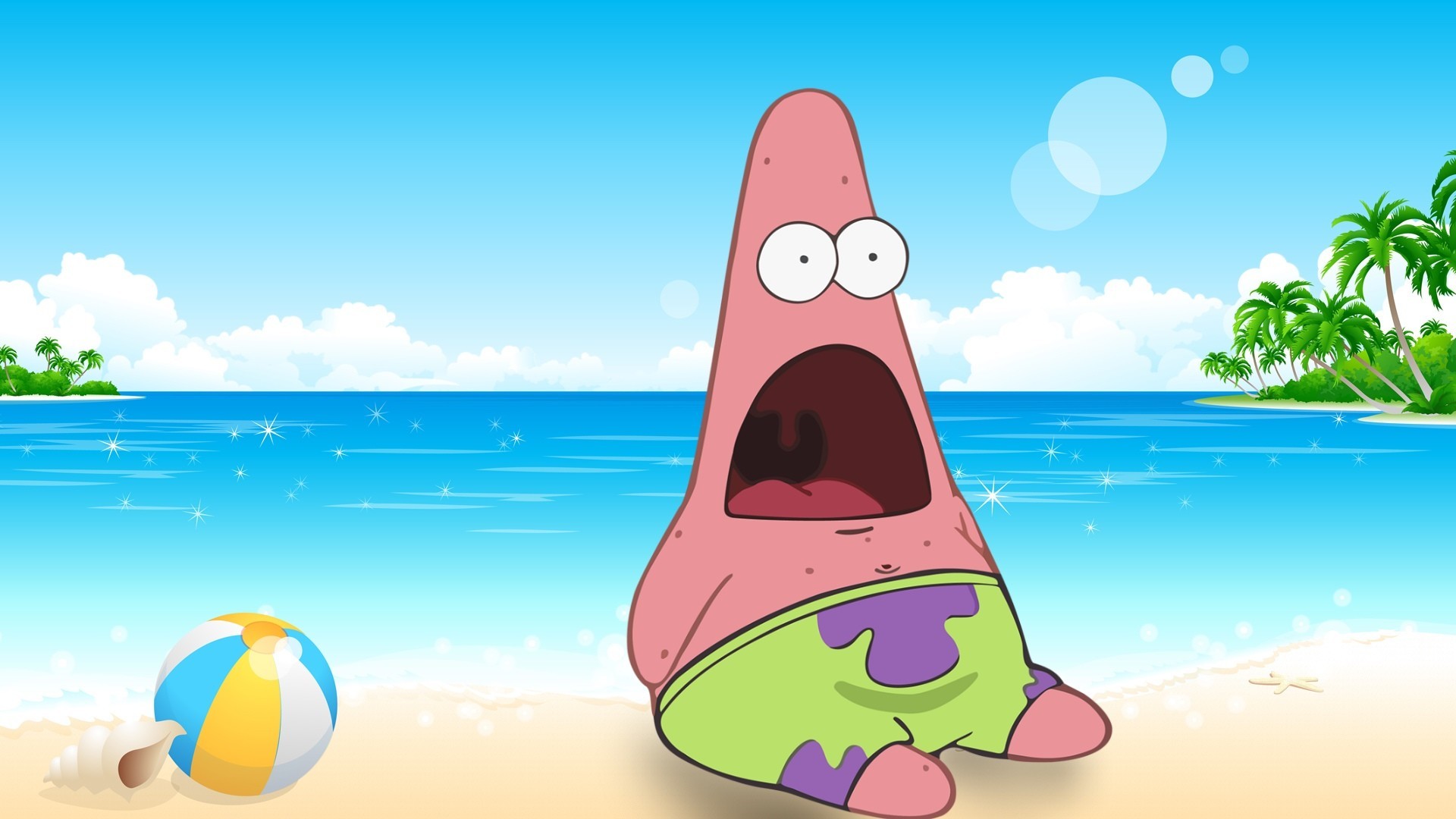 1920x1080, Cartoon Wallpapers - Surprised Patrick On The Beach , HD Wallpaper & Backgrounds