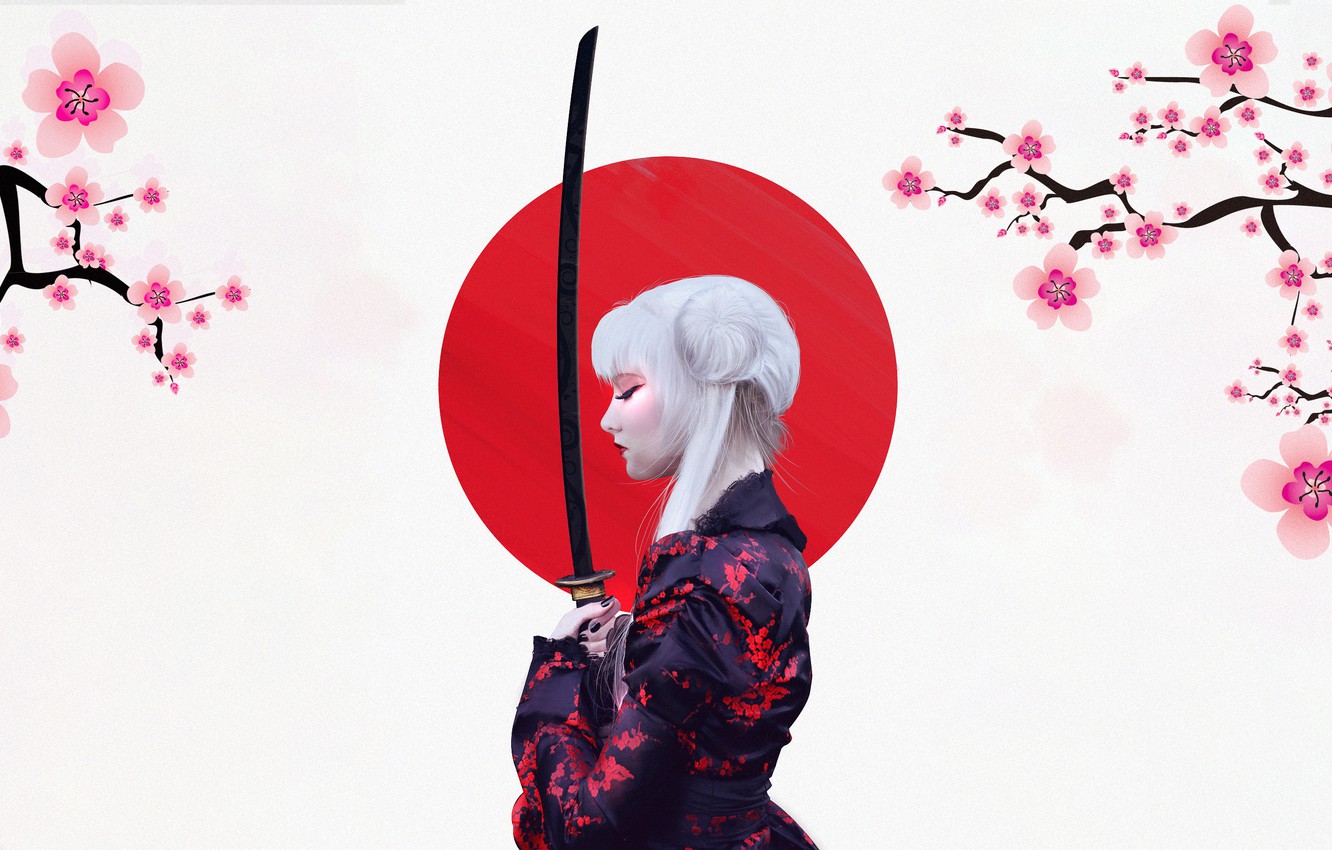 Photo Wallpaper The Sun, Girl, Minimalism, Sakura, - Anime Samurai , HD Wallpaper & Backgrounds