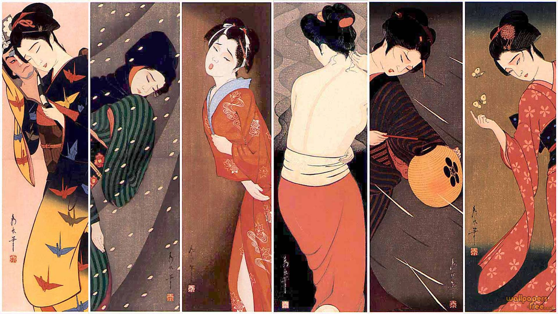 Posing Geisha Girls Collection 1 Japanese Art Wallpaper - Modern Geisha Japanese Art , HD Wallpaper & Backgrounds