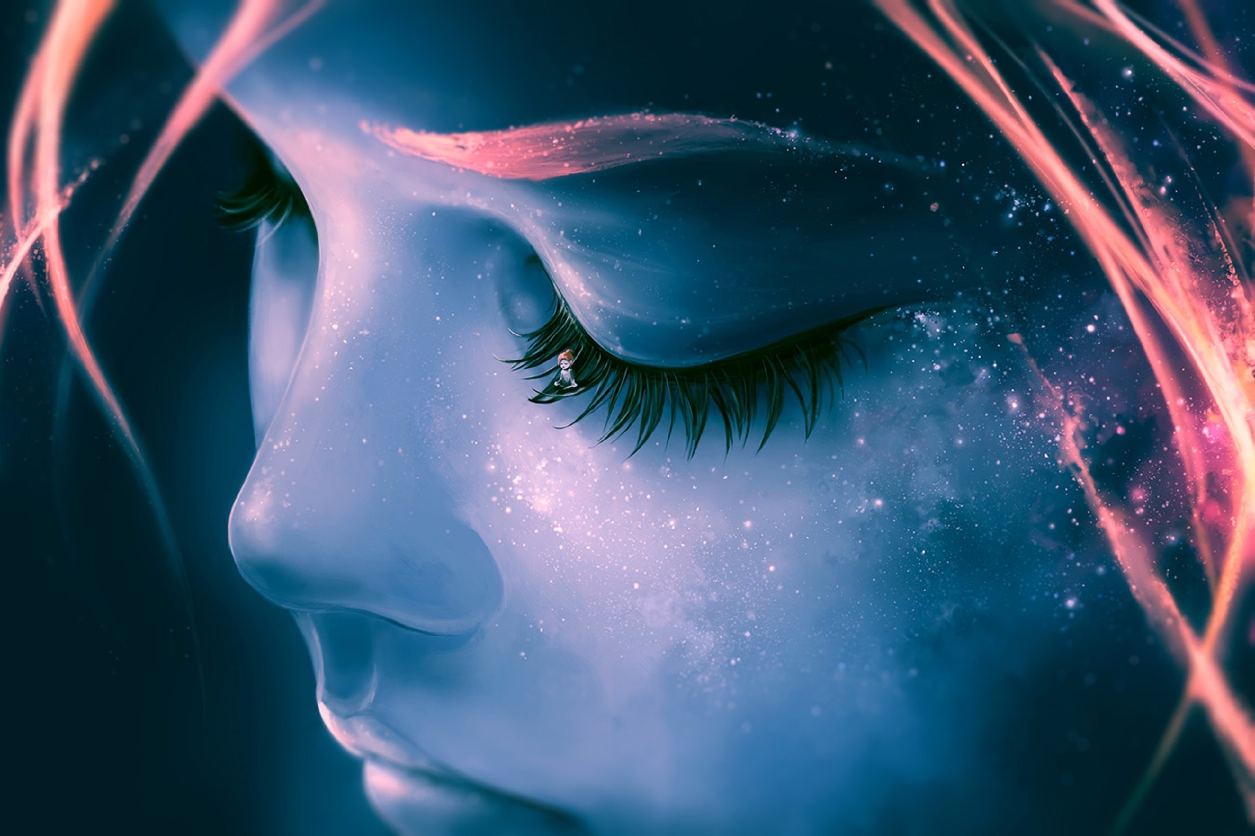 Women Artistic Child Girl Blue Stars Glow Fantasy Sad - Focus On Yourself By Cyril Rolando , HD Wallpaper & Backgrounds