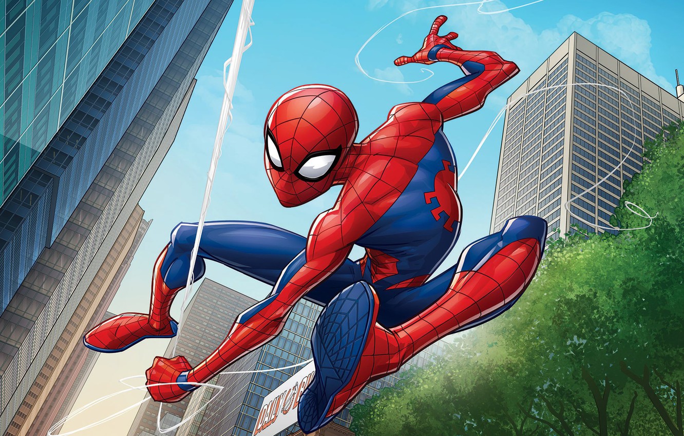 Photo Wallpaper The City, Web, Costume, Building, City, - Marvel's Spider Man Show , HD Wallpaper & Backgrounds