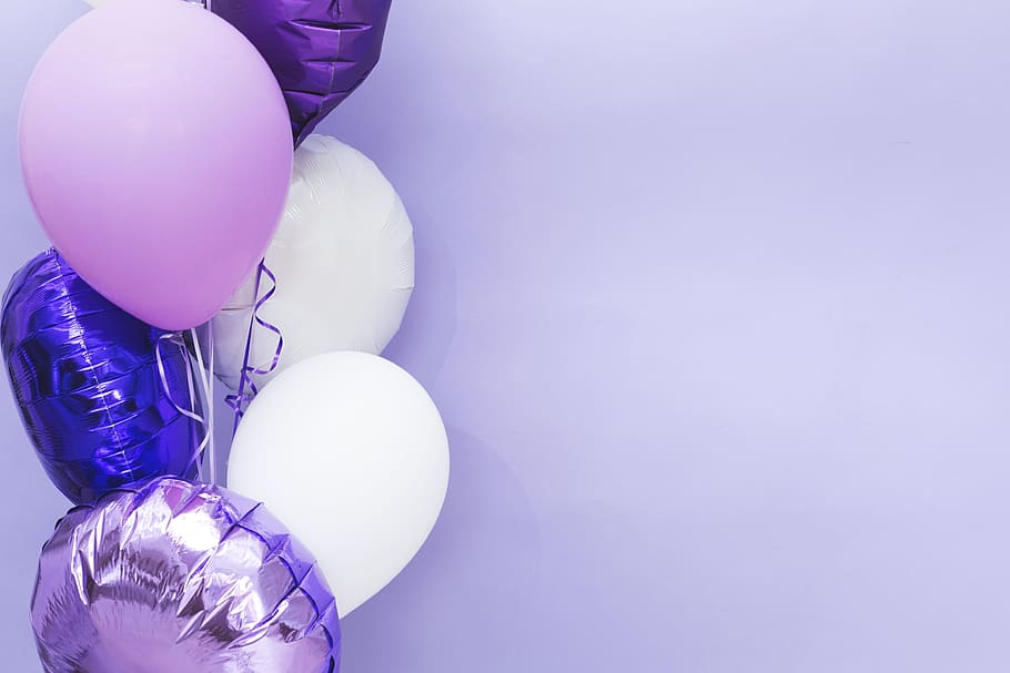 Purple Balloons On The Left Side Photo, Happy Birthday, - Purple Balloons , HD Wallpaper & Backgrounds