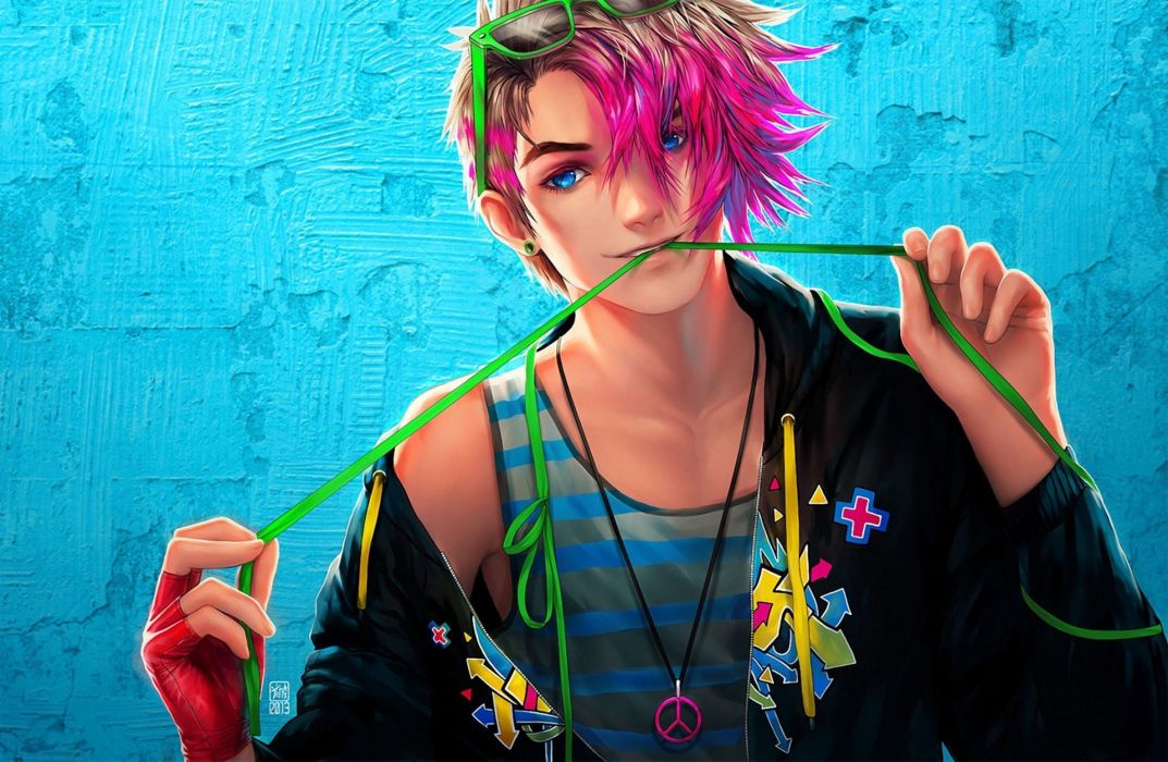 Original Pink Hair Cool Boy Anime Blue Eyes Wallpaper - Pink Hair Boy Anime , HD Wallpaper & Backgrounds