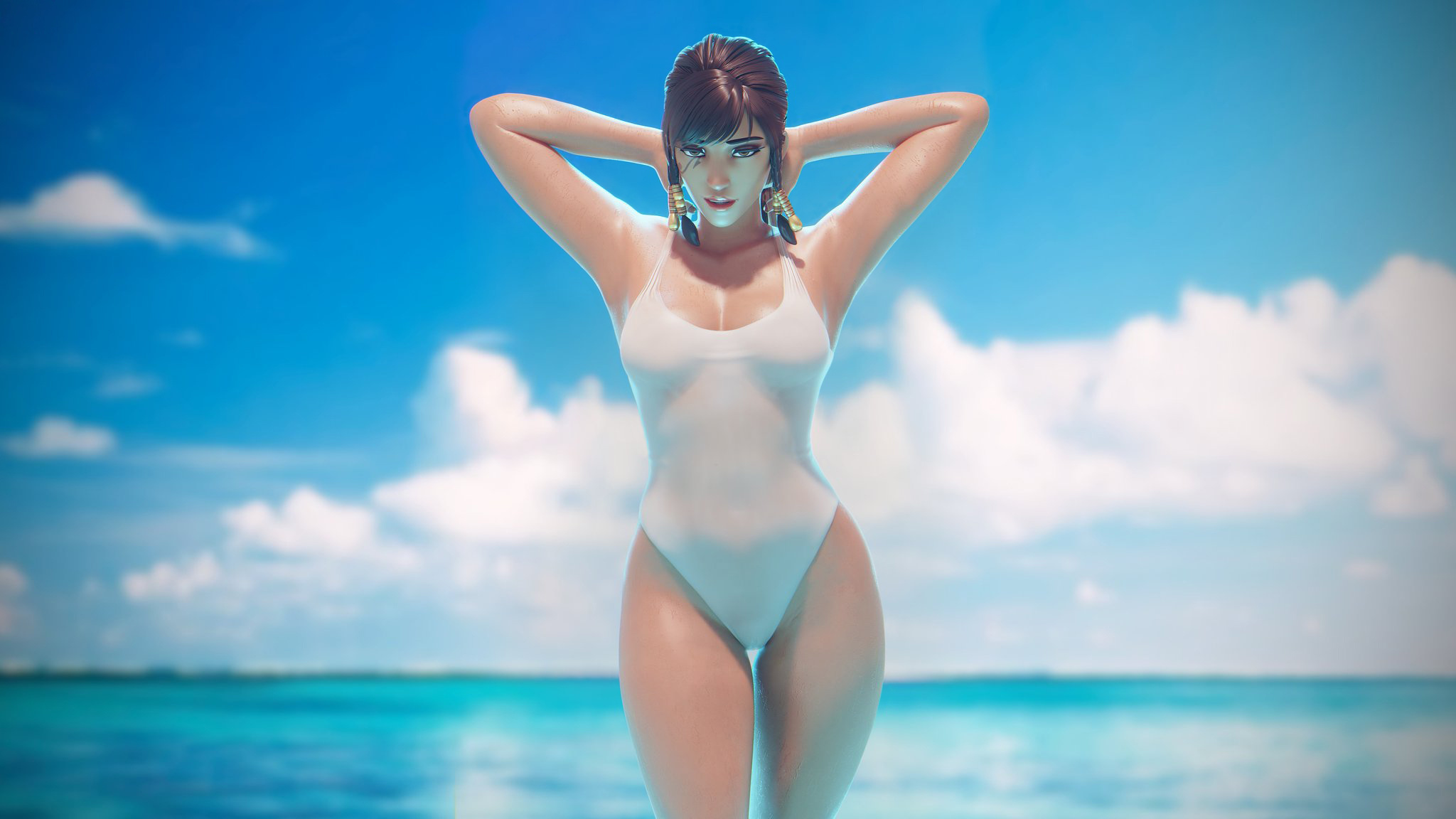 Girl, In Lingerie, Posing, 3 D - Pharah Swimsuit , HD Wallpaper & Backgrounds