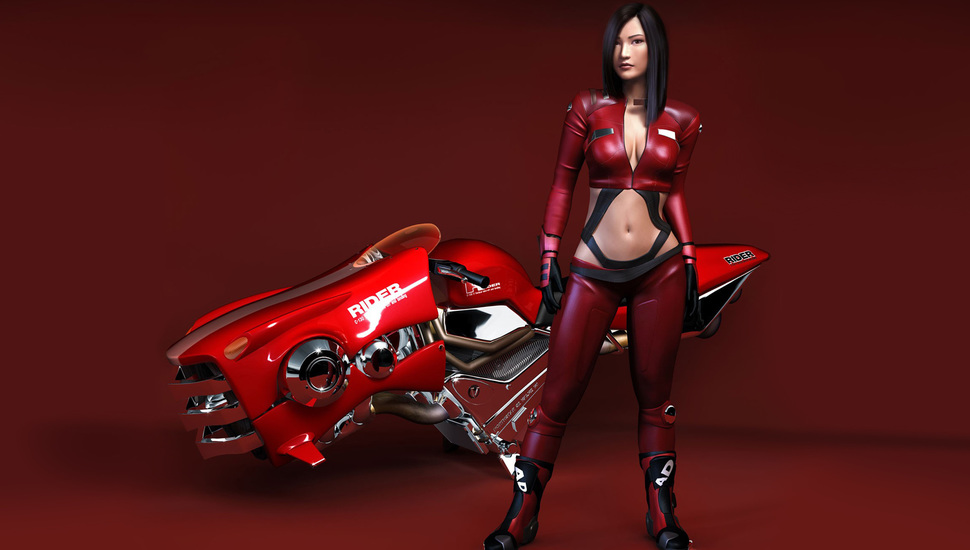 Vehicle, Red, Rider, Leather, Bike, 3d, Woman, Sexy, - Maya 作品 , HD Wallpaper & Backgrounds