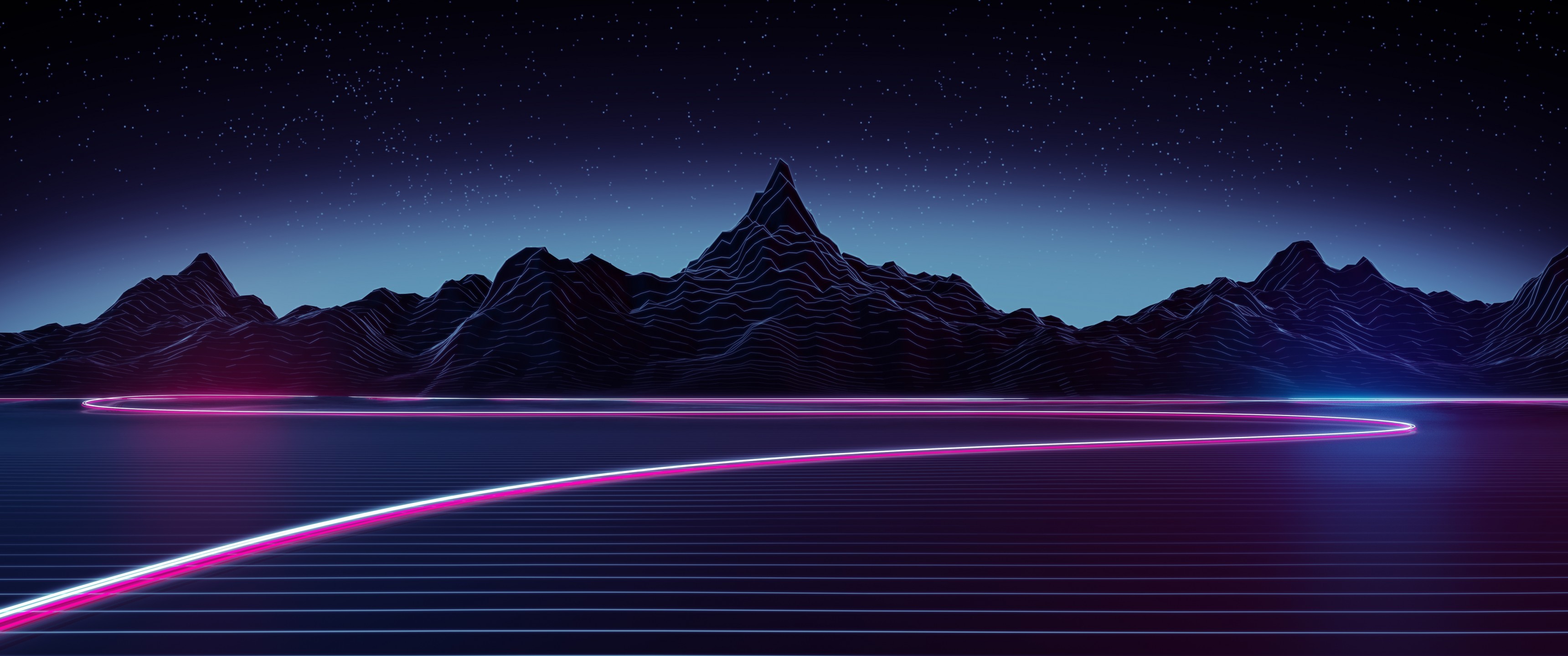 Synthwave, Landscape, Neon Light, Mountain, Retrowave - 4k 2160 X 1080 , HD Wallpaper & Backgrounds