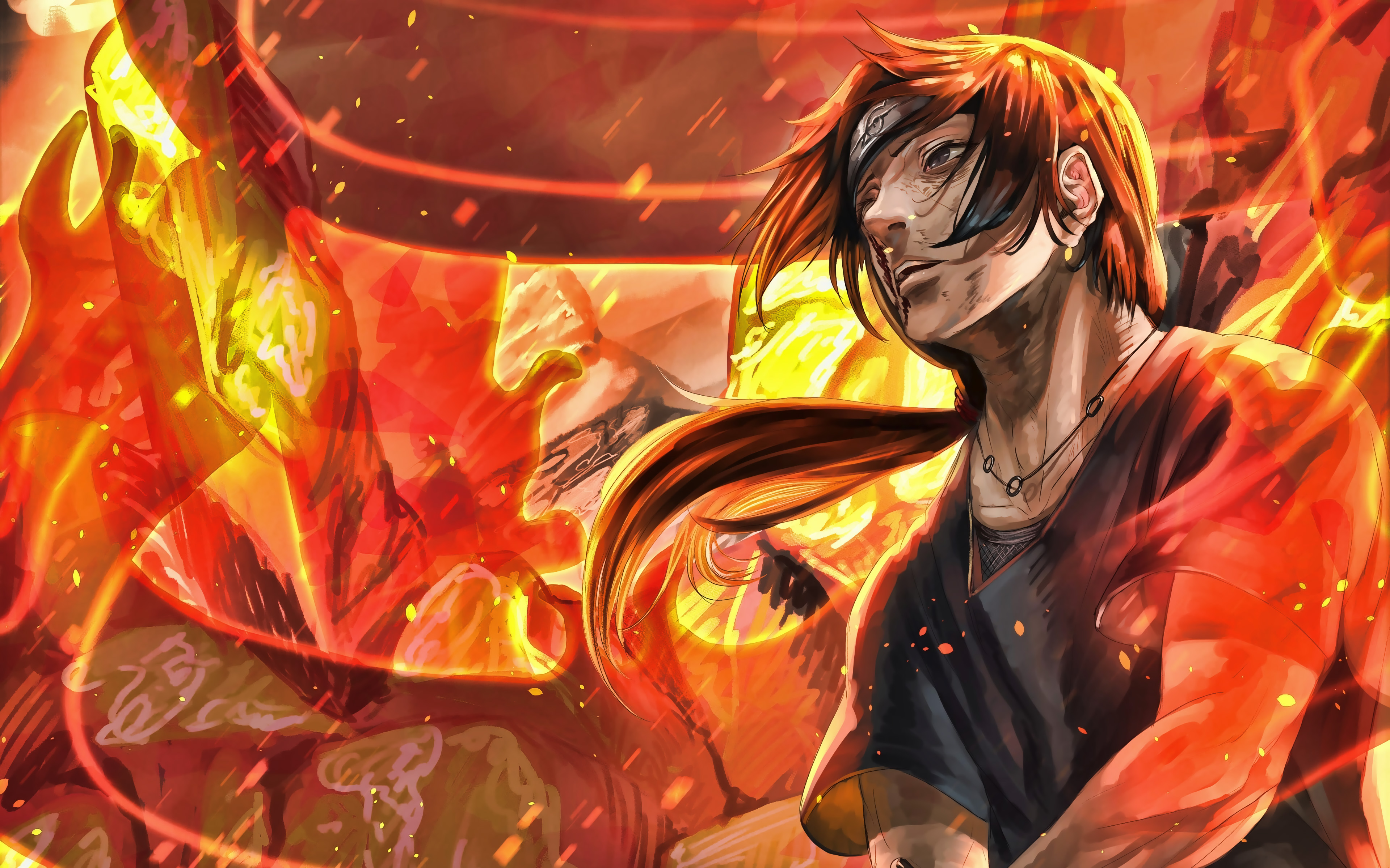 Itachi Uchiha, 4k, Naruto, Fire Flames, Anbu Captain, - Itachi Uchiha Wallpaper 4k , HD Wallpaper & Backgrounds