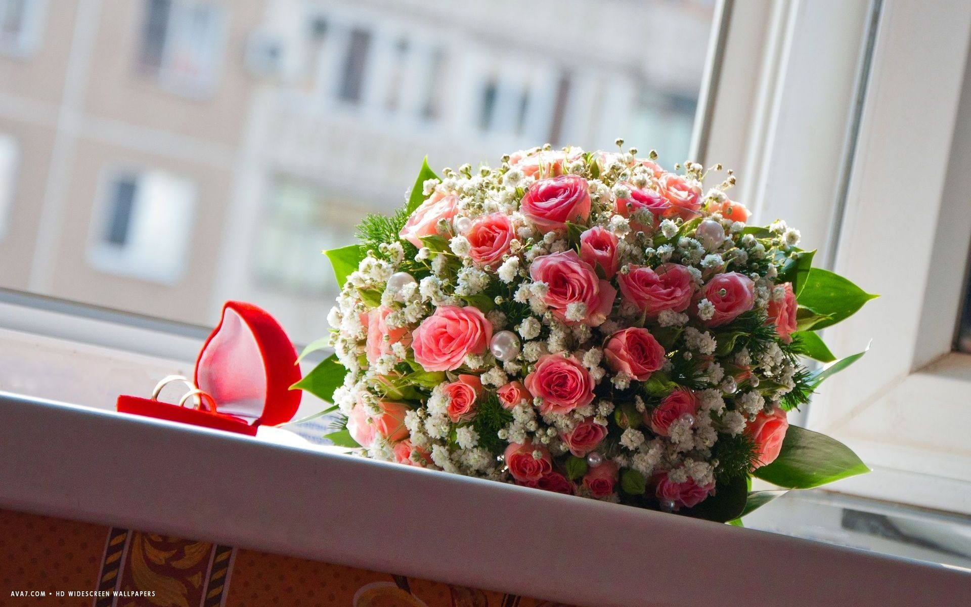 Wedding Holiday Rings Bridal Bouquet Flowers Pink Roses - ورد وخاتم , HD Wallpaper & Backgrounds