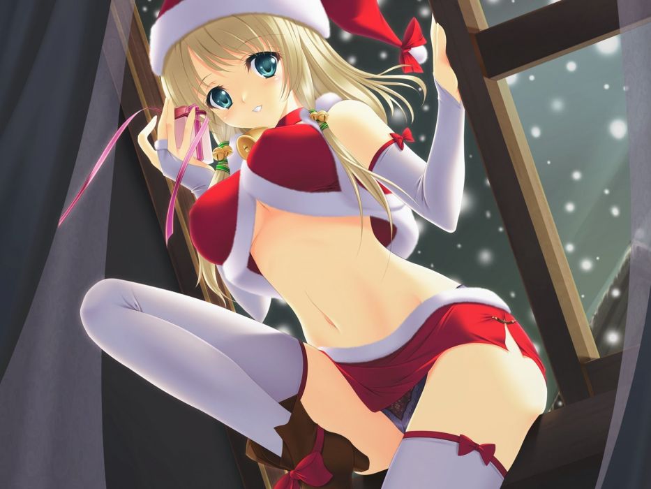 Hot Anime Girl Winter Christmas Wallpaper - Hot Anime Girls Christmas , HD Wallpaper & Backgrounds