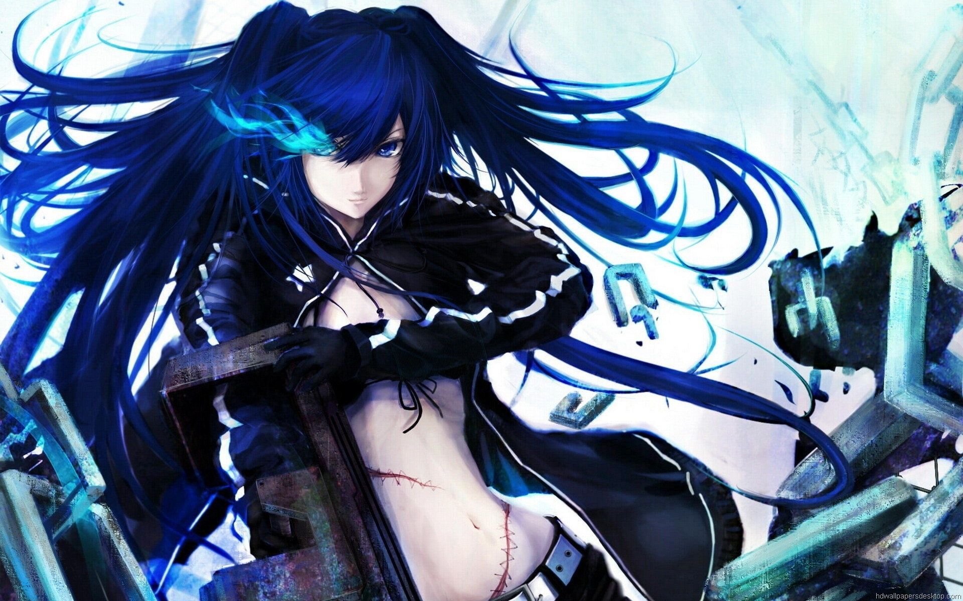 Hot Anime Wallpaper For Desktop - Evil Blue Hair Anime Girl , HD Wallpaper & Backgrounds