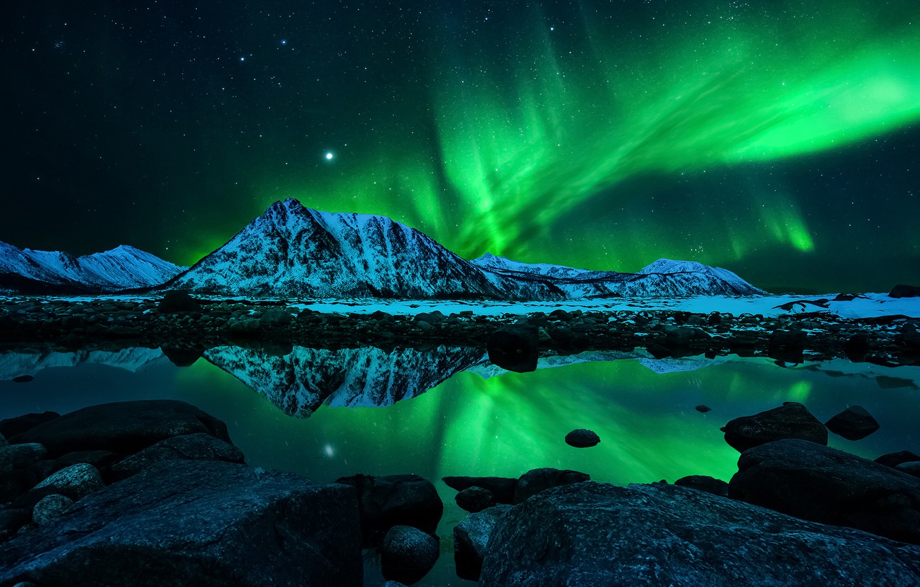 Photo Wallpaper The Sky, Stars, Mountains, Night, Lights, - Aurora Borealis High Resolution , HD Wallpaper & Backgrounds