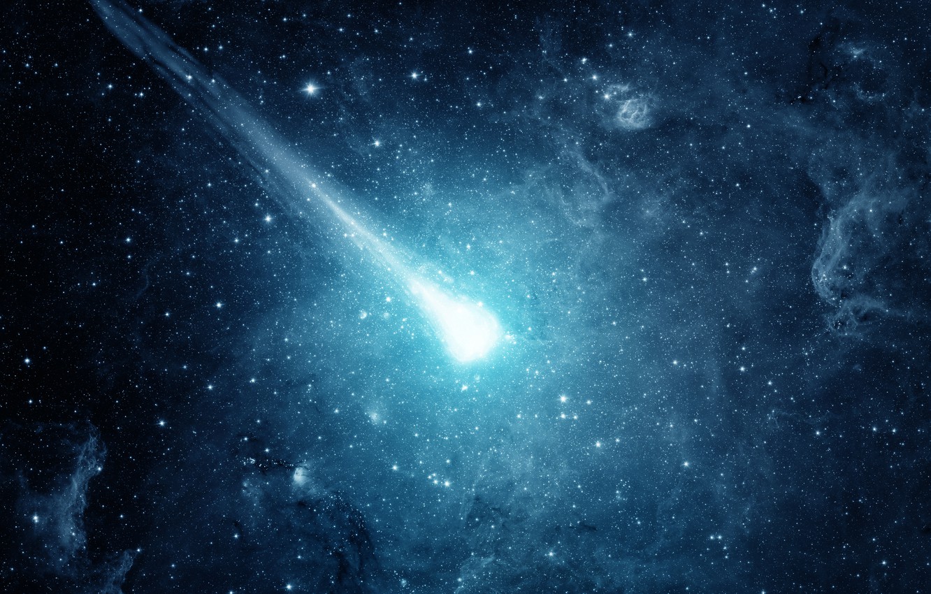 Photo Wallpaper Light, Blue, Cosmos, Meteor - Atlas Comet , HD Wallpaper & Backgrounds
