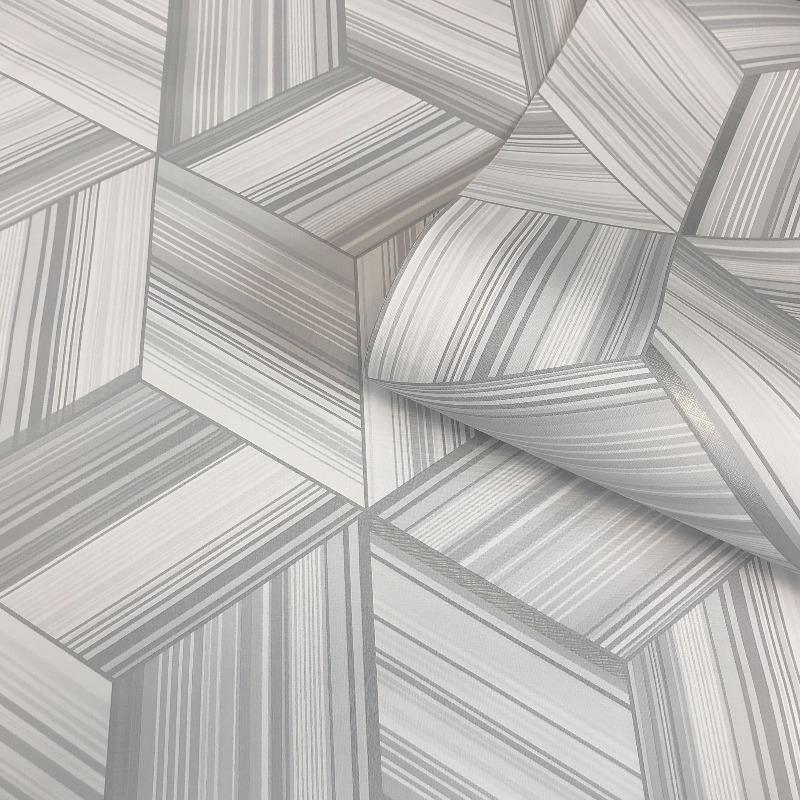 Hudson Silver And Grey 3d Geometric Cube Wallpaper - Modern Geometric 3d Designs , HD Wallpaper & Backgrounds