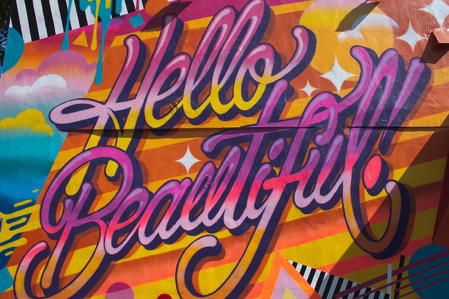 Hello Beautiful Text, Art, Graffiti, Mural, Painting, - Hello Beautiful , HD Wallpaper & Backgrounds