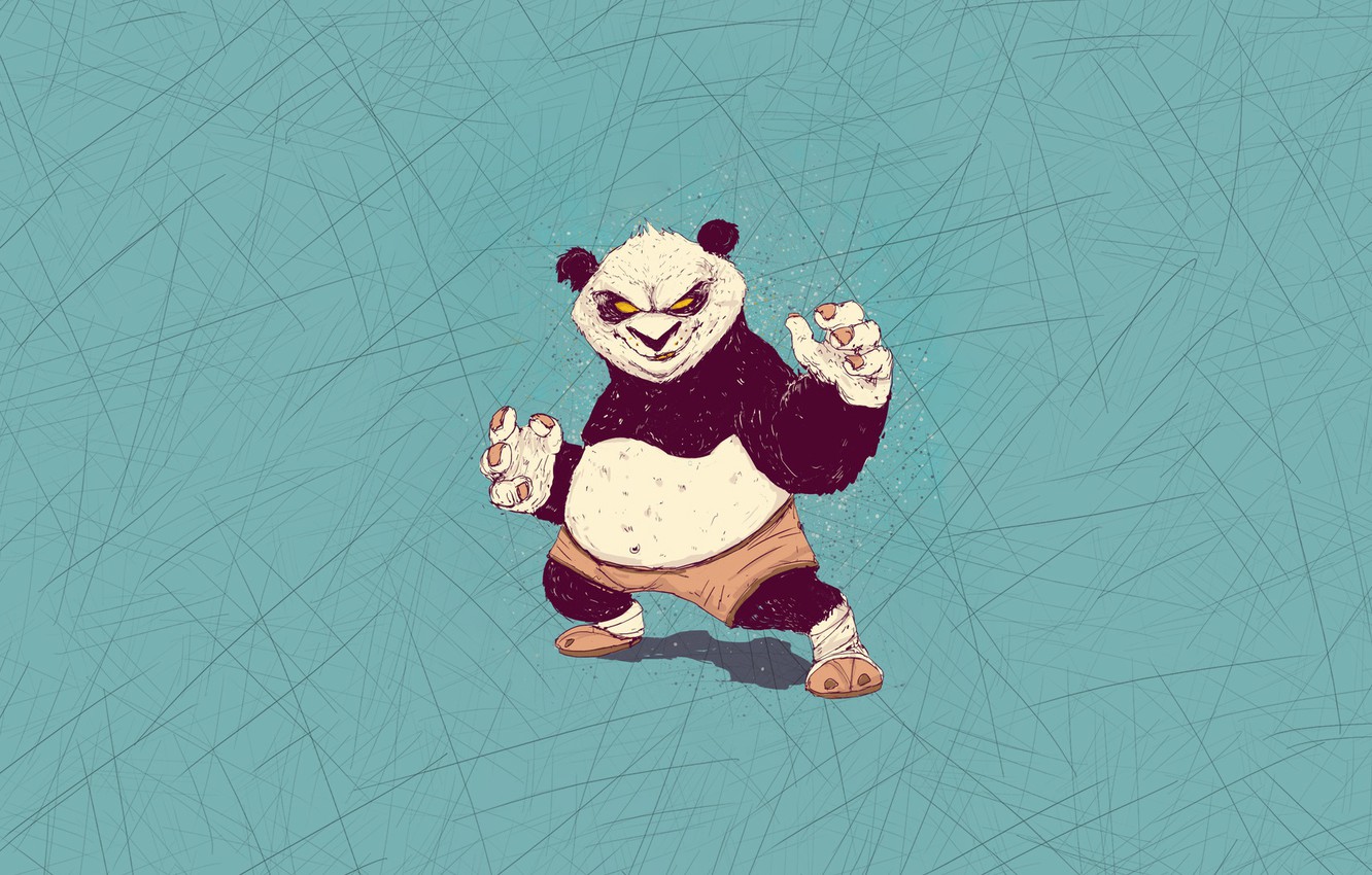 Photo Wallpaper Minimalism, Panda, Background, Art, - Kung Fu Panda Angry , HD Wallpaper & Backgrounds
