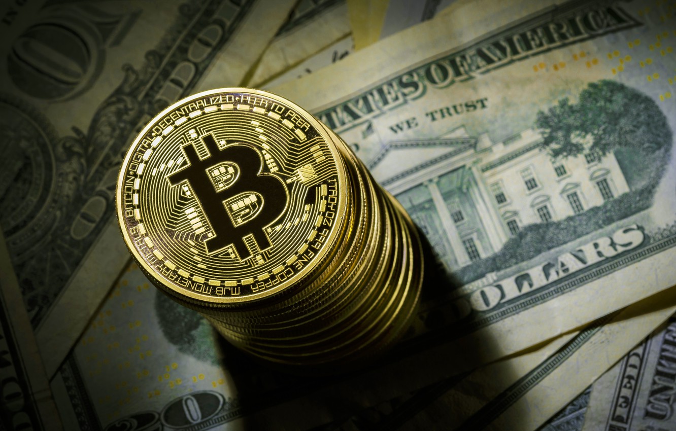 Photo Wallpaper Blur, Dollar, Coin, Dollar, Coin, Bitcoin, - Bitcoin And Dollar , HD Wallpaper & Backgrounds